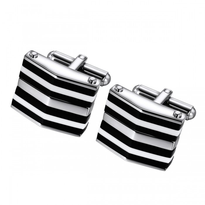 Unique Stripe Patterned Pointed Cufflinks in Stainless Steel
