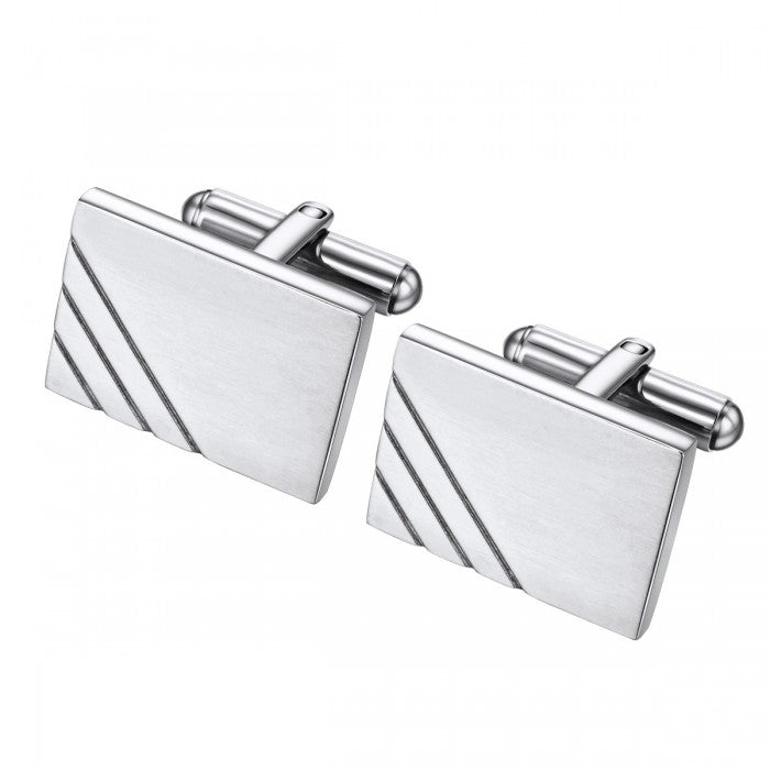 Rectangle Cufflinks in Brushed Stainless with Accent Lines