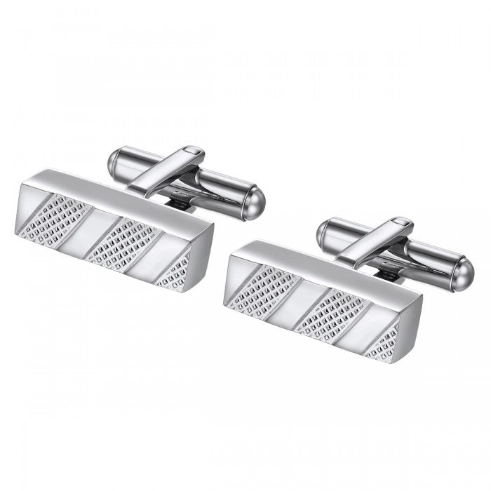 Slender Diagonal Texture Stripe Cufflinks in Stainless Steel