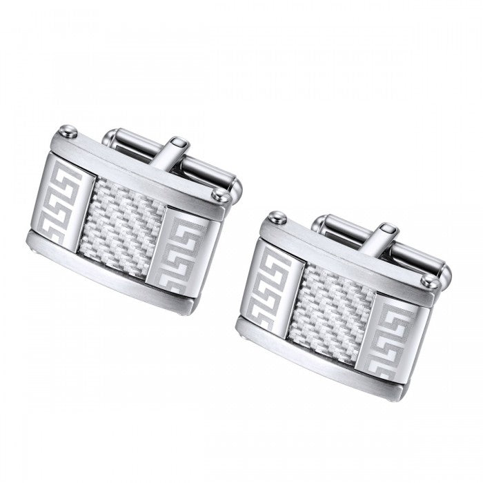 Textured Greek Key Pattern Stainless Steel Cufflinks