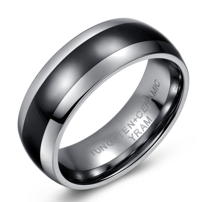 Round Tungsten Ring with Black Ceramic Inlay