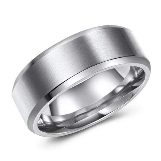 Beveled Edge Brushed Finish Titanium Ring - Engravable