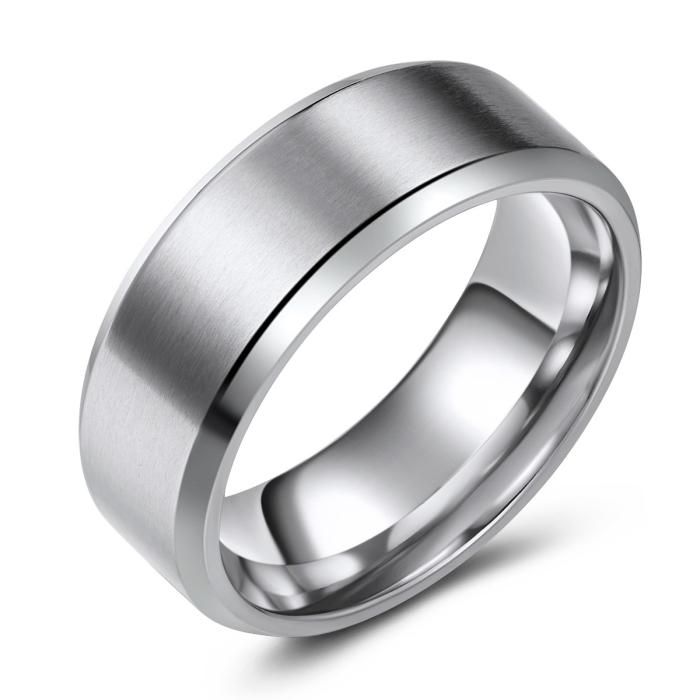 Beveled Edge Brushed Finish Titanium Ring - Engravable