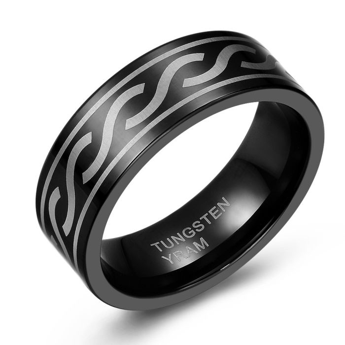 "S" Design Black Tungsten Ring