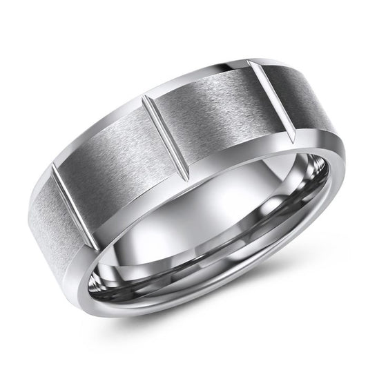 Lined Brushed Tungsten Ring