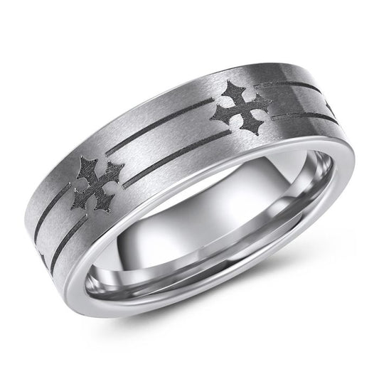 Tungsten Ring with Cross Design