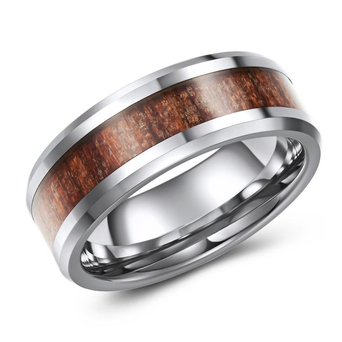 Tungsten Ring with Wood Inlay