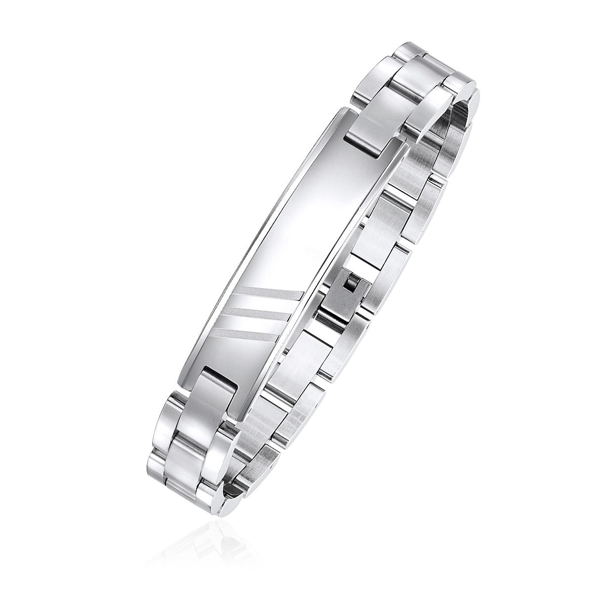 Engravable Dual Finish ID Bracelet with Brick Links