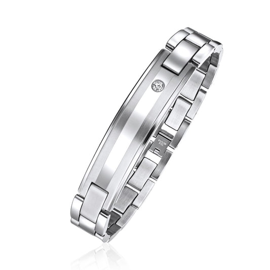 Engravable Stainless Steel and Cubic Zirconia ID Bracelet