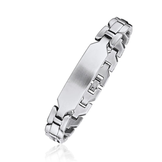 Engravable Framed ID Plate Arrow Link Bracelet