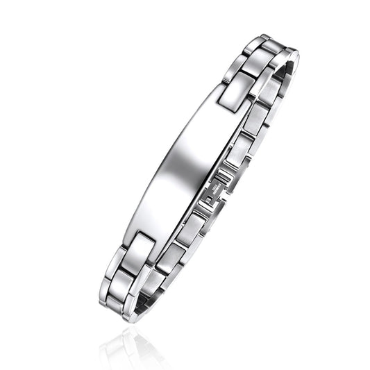 Engravable Stainless Steel Brick Link ID Bracelet