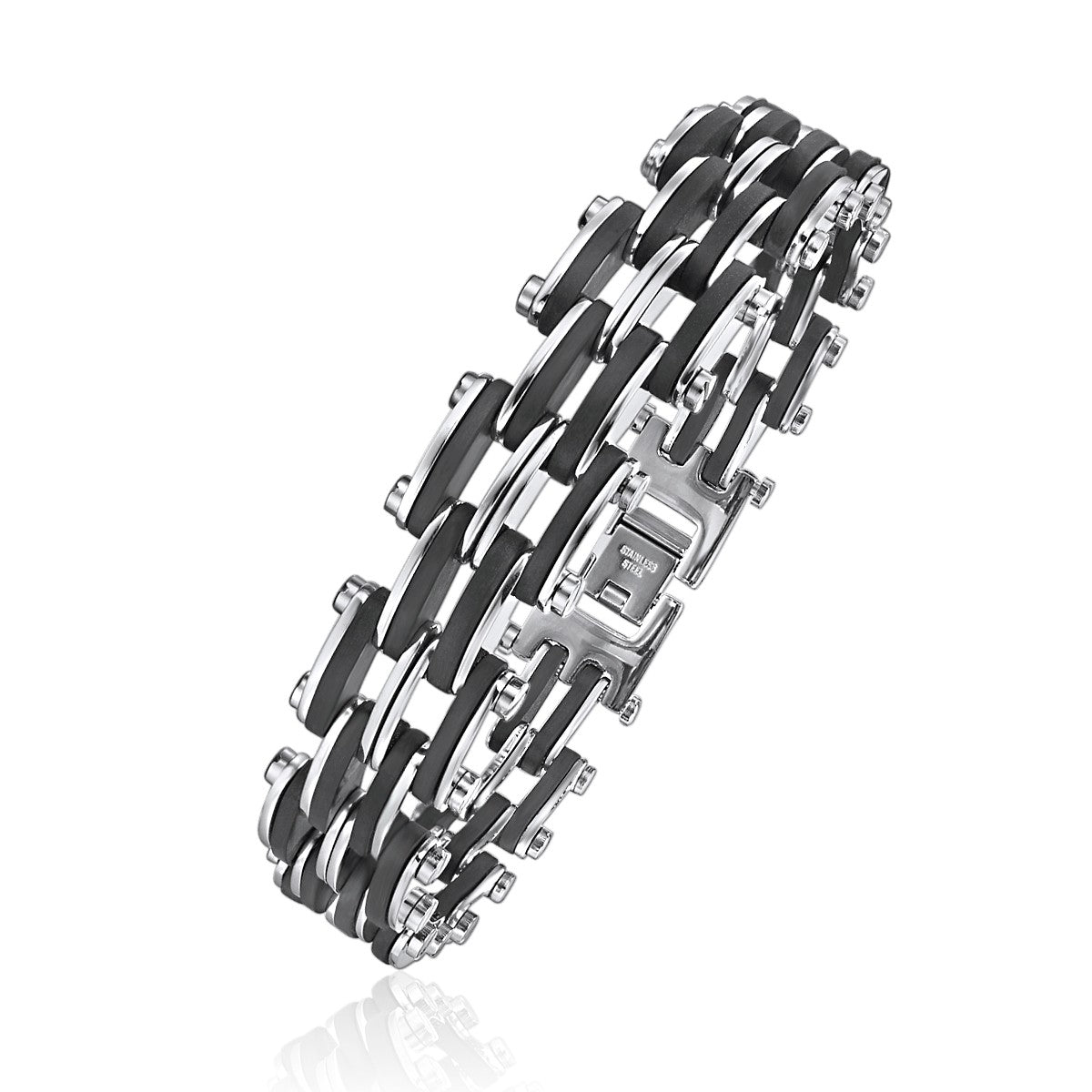 Black Rubber and Steel Train Track Link Bracelet