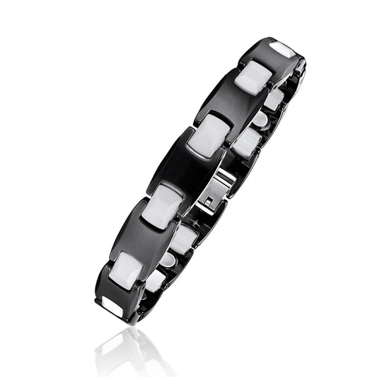 Men’s Black and White Ceramic Magnetic Therapy Bracelet