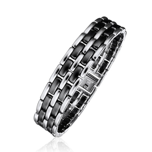 Black Ceramic and Steel Alternating Brick Link Bracelet