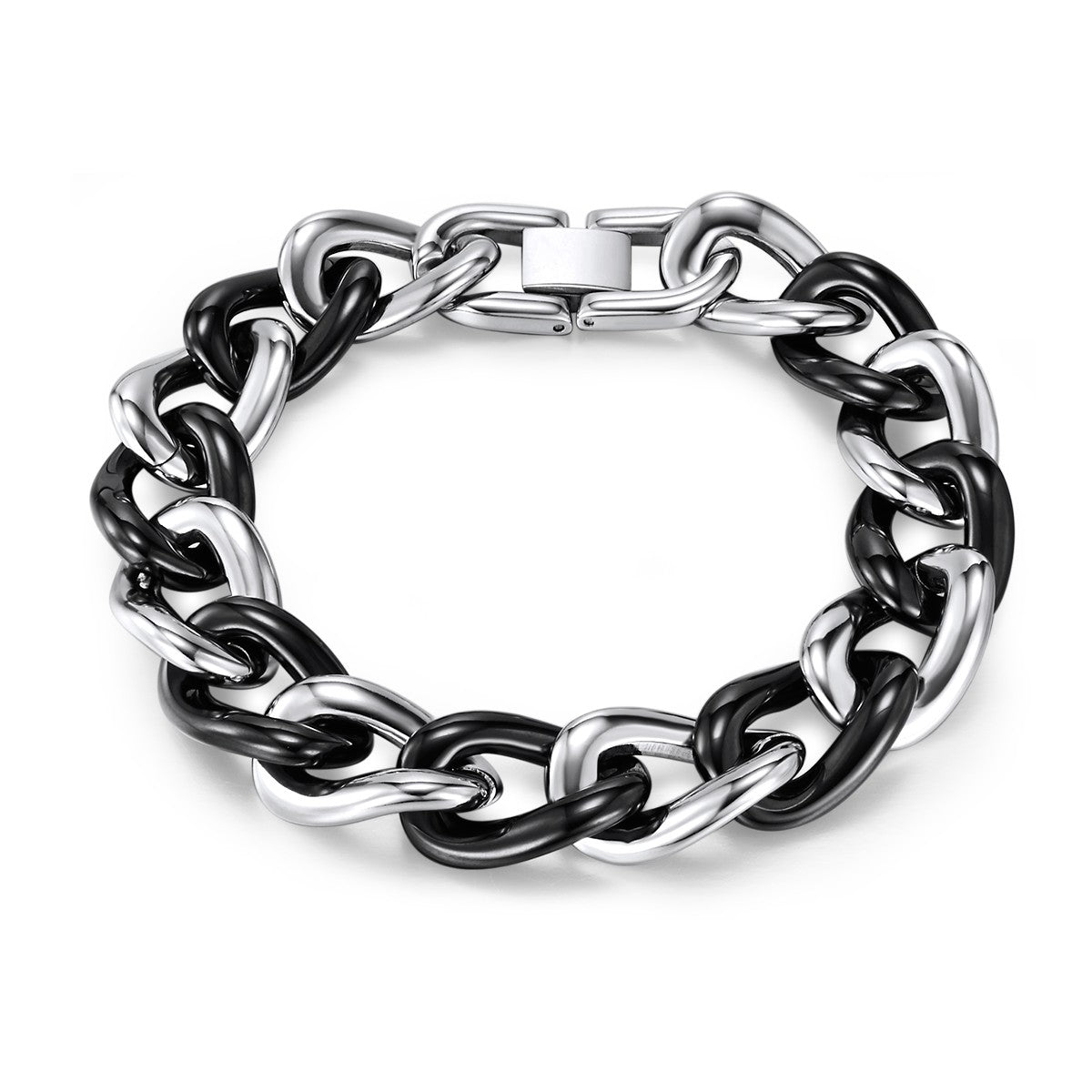 Black and White Plated Steel Curb Bracelet