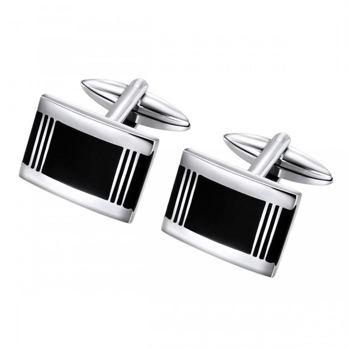 Geometric Contrast Cufflinks in Brushed Stainless