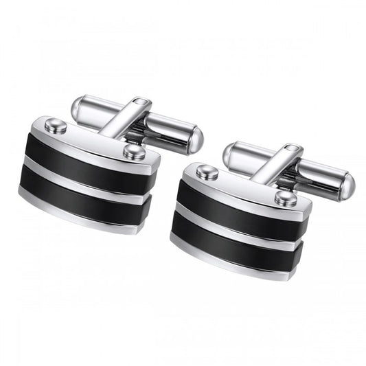 Onyx and Stainless Steel Contrasting Striped Cufflinks