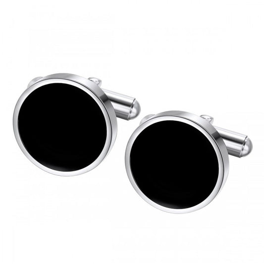 Round Black Simple Elegant Stainless Steel Cufflinks