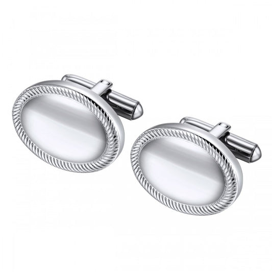 Oval Stainless Steel Cufflinks with Rope Twist Accent