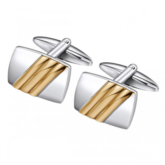 Two Toned Raised Stripe Cufflinks in Stainless Steel