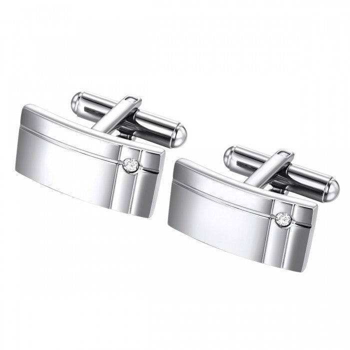 Geometric Stainless Steel Cufflinks with Glass Accent Stone