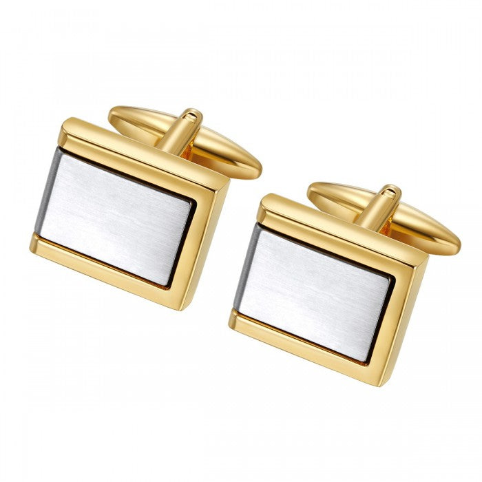 Two Tone Brushed Geometric Cufflinks in Stainless Steel