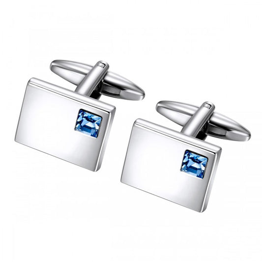 Blue Glass Stone in Brushed Stainless Cufflinks