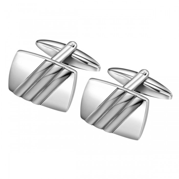 Triple Bared Stainless Steel Cufflinks in Curved Rectangle Shape