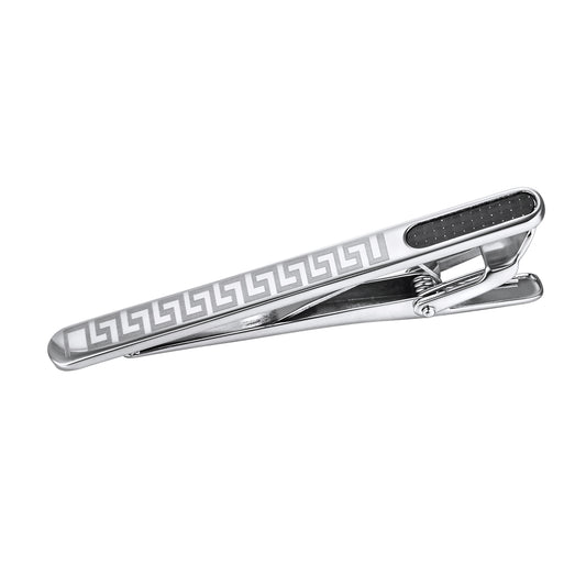 Greek Key Pattern Stainless Steel Tie Bar with Carbon Fiber