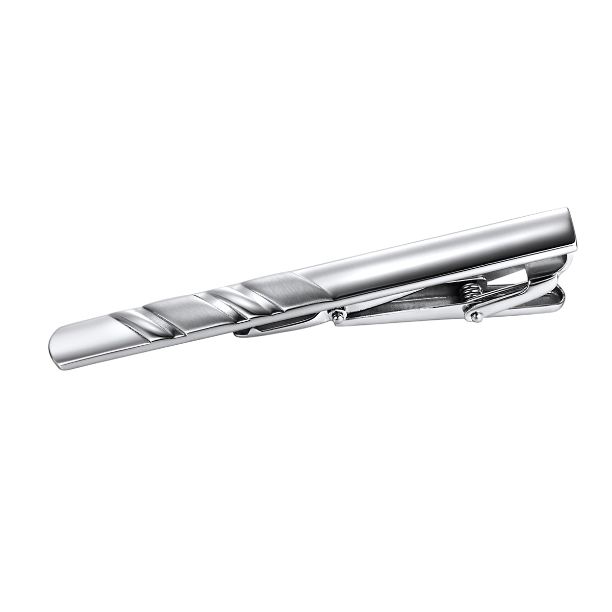 Contrasted finish Candy-Stripe Patterned Stainless Steel Tie Bar