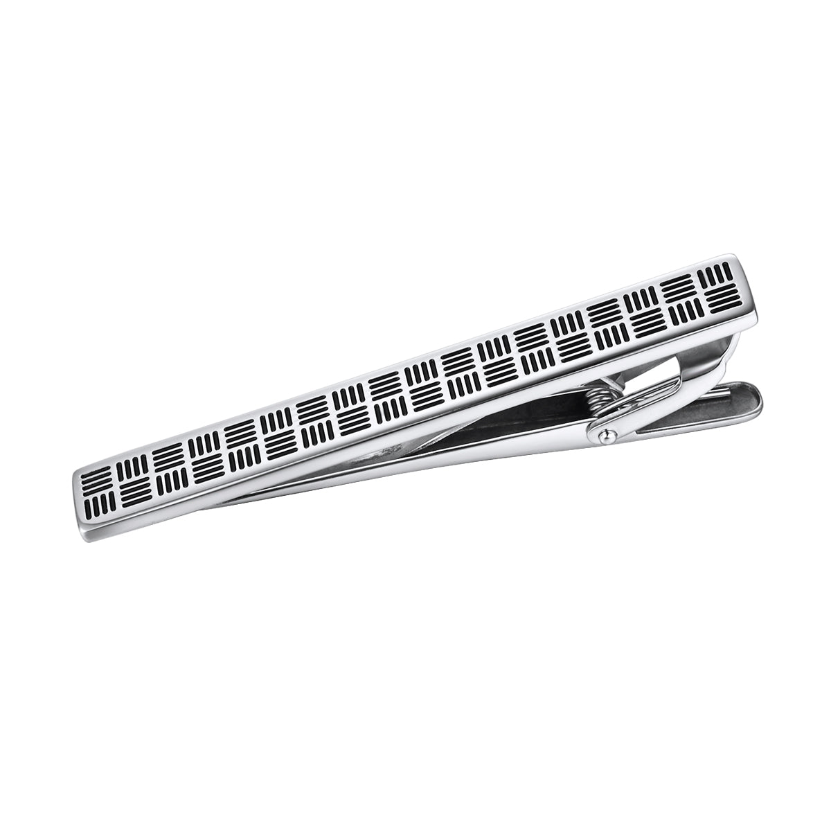 Trendy Textured Stainless Steel Tie Bar – Cross Hatch Pattern