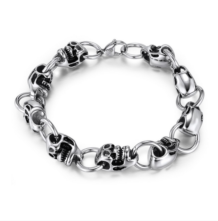 Polished Steel Skull Link Bracelet