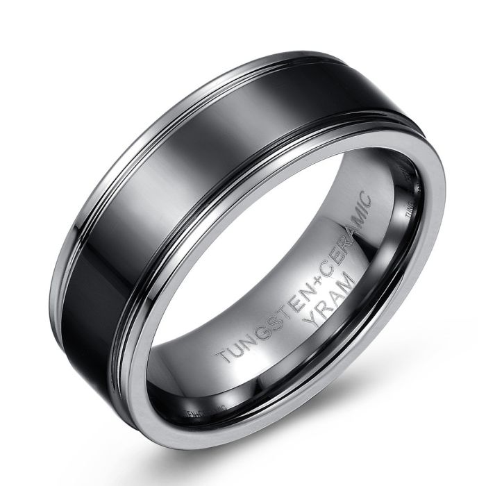 Tungsten Ring with Black Ceramic Inlay