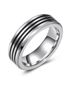 Black and Chrome Cobalt Striped Wedding or Fashion Band