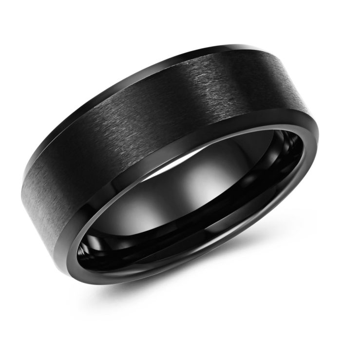 Beveled Brushed Black Tungsten Ring