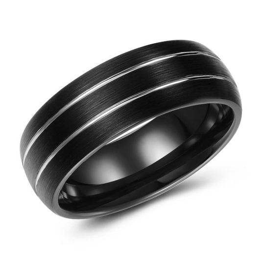 Black Doubled Lined Tungsten Ring