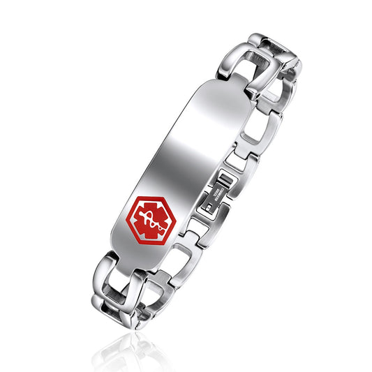 High Polished Engravable Horseshoe Link Medical ID Bracelet