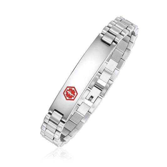 Ladies High Polished Brick Link Medical ID Bracelet - Caduceus