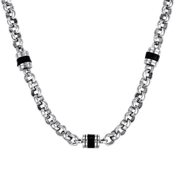 Stainless Steel Fashion Chain - Black Barrel Enamel Beads - Rolo Style