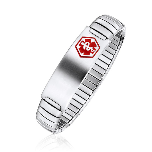 Stretch Band Engravable Medical ID Bracelet – Red Caduceus