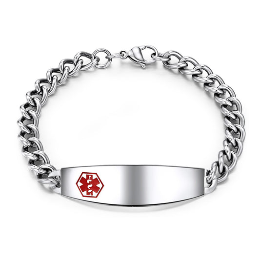 Engravable Steel Caduceus Medical ID Bracelet