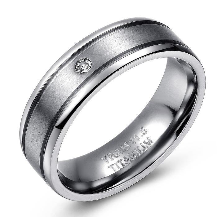 Dual Finish Titanium Ring with Cubic Zirconia