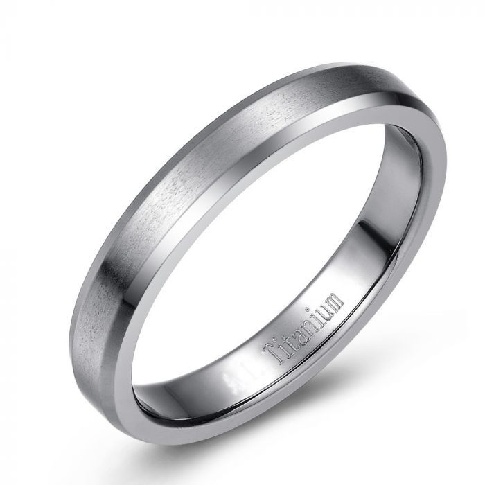 Beveled Brushed Titanium Ring