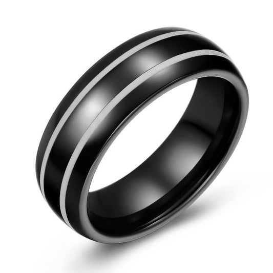 Black Ceramic Ring with White Stripes