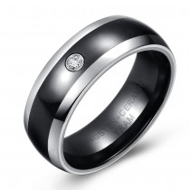 Black Ceramic and Tungsten Wedding or Fashion Ring with Cubic 