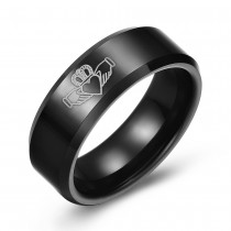 Claddagh Etched Beveled Edge Black Tungsten Ring – 8MM